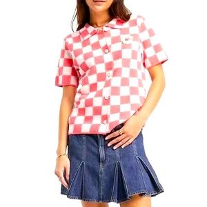 NW no tag Vans Fruity Fun Check Short Sleeve Shirt in Coral size S pink